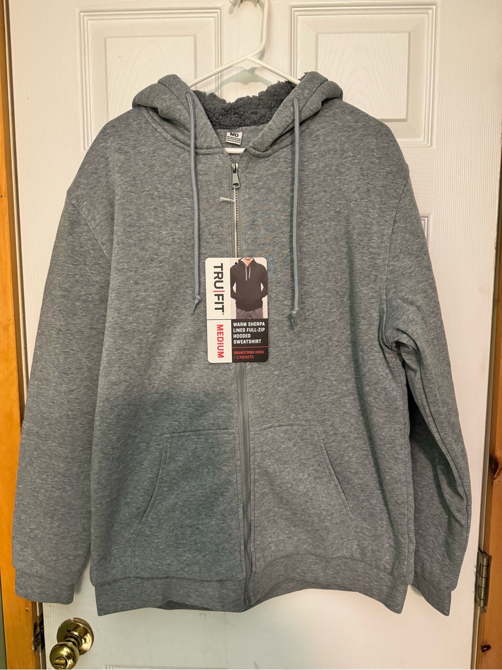 TruFit Men’s Medium Gray Sherpa Lined Full Zip Hoodie NWT